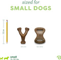 Durable Dog Chew Toy for Aggressive Chewers sized for small dogs 15-30 lbs with measurements and design.