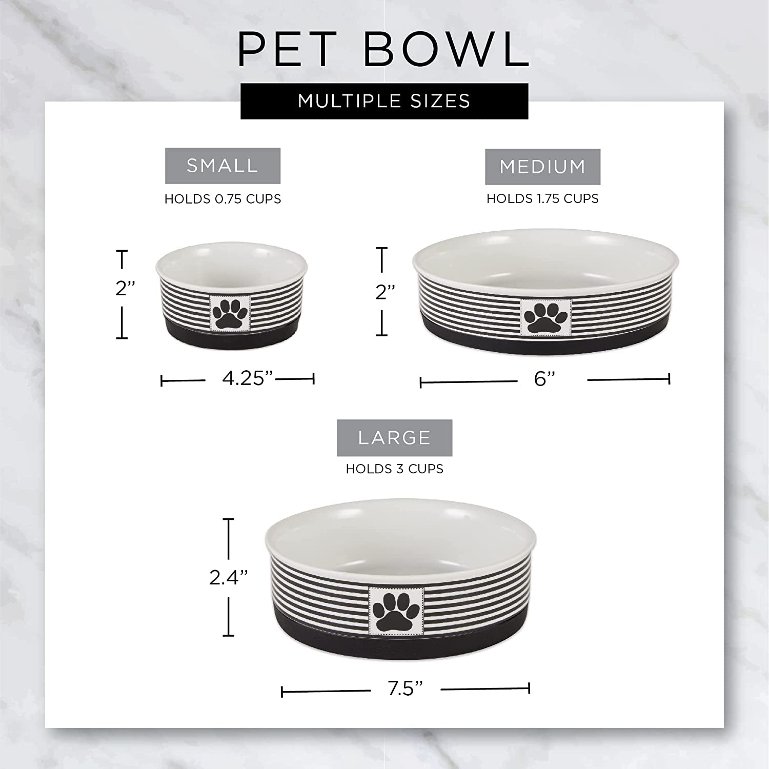 Ceramic Pet Bowl Set with multiple sizes including small, medium, and large options for food and water.