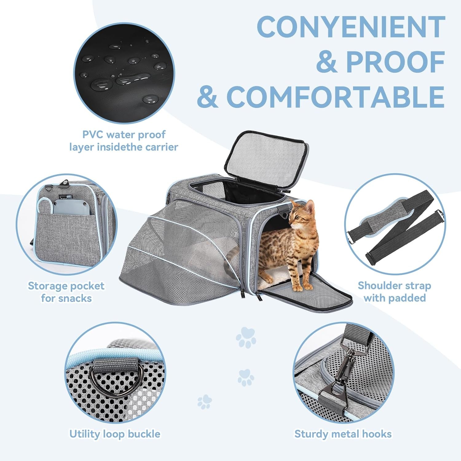 Portable Washable Pet Travel Carrier with Two Extension up to 9LB