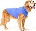 Comfortable Dog Fleece Jacket for Winter on a golden retriever in blue, ideal for keeping dogs warm during cold weather.