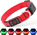 Red LED dog collar with adjustable buckle and multiple light modes for night safety and visibility