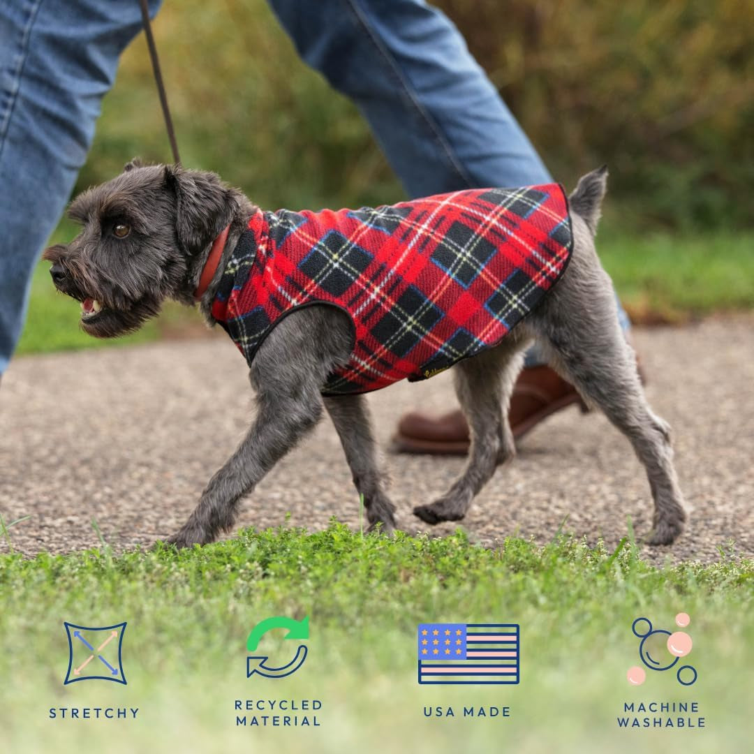 Dog wearing a Comfortable Dog Fleece Jacket for Winter, ideal for cold weather walks and outdoor activities.