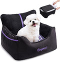 Dog booster car seat for small dogs featuring plush design for comfort and stability during car rides.